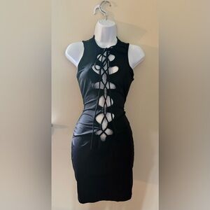 Fashion Nova Black Tie-Up Mini Dress